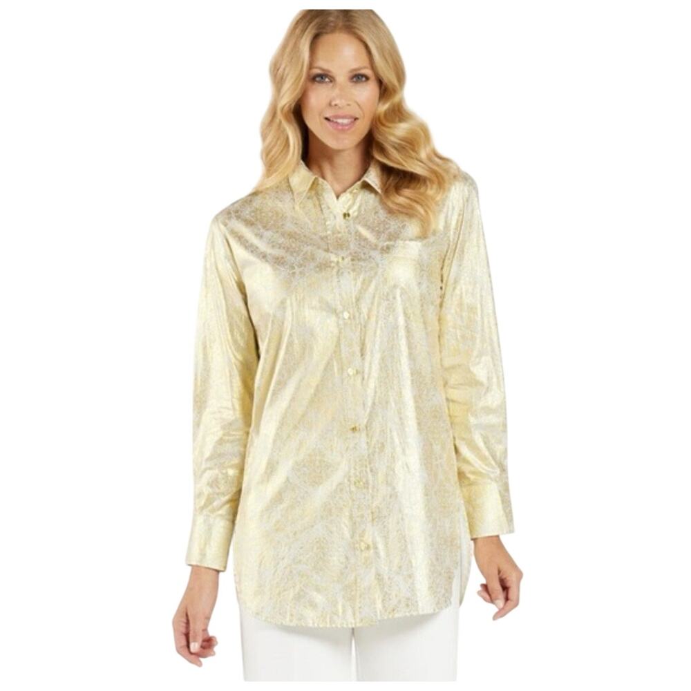 Jude Connally Kimber Gold Foil Medallion Print Long Sleeve Button Front Shirt XS
